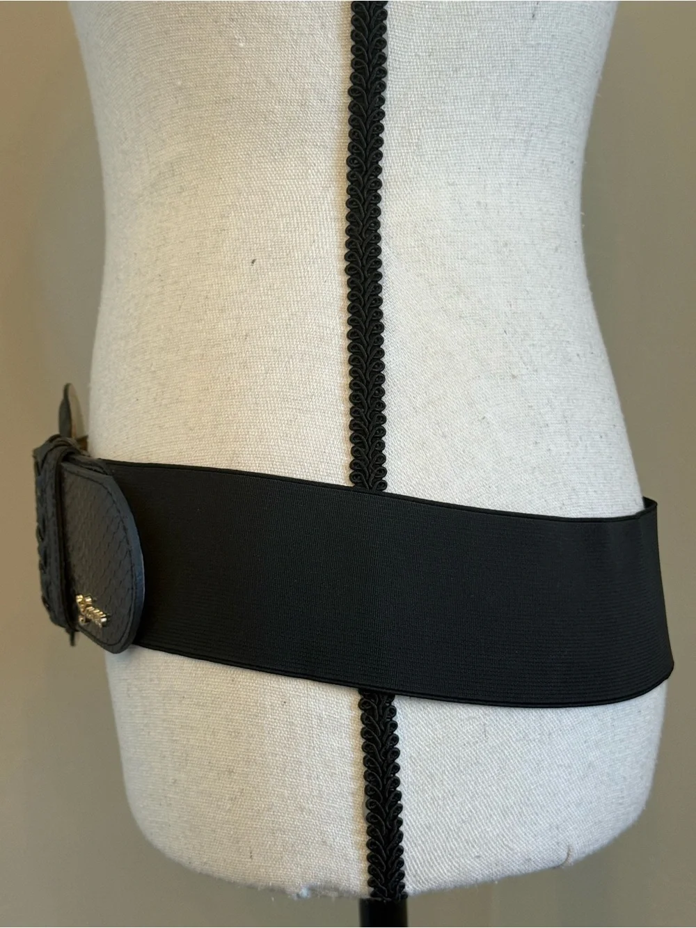 Guess Black Stretch Waist Belt Faux Snakeskin Wide Elastic Belt M/L